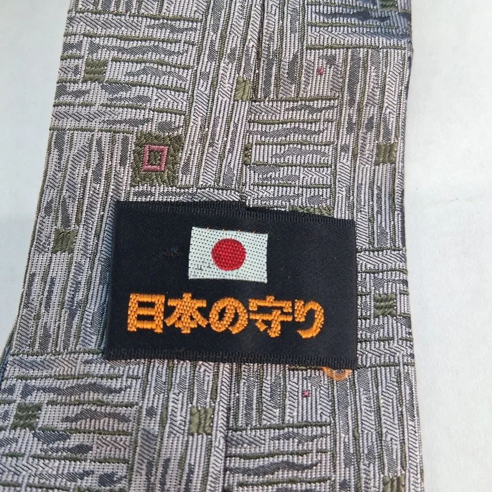 Japanese Necktie Mens OS Grey Geometric Abstract Woven Silk Classic